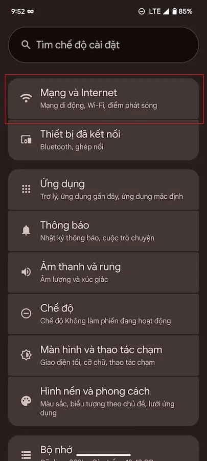 Cài đặt mạng Android